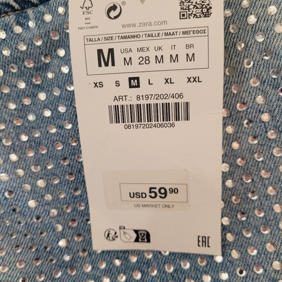 Zara Rhinestone Jean Crop-top Size Medium - Picture 7 of 7